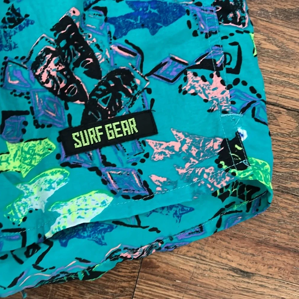 Surf Gear Vintage Trunks in Teal Multicolor Sz 36/38